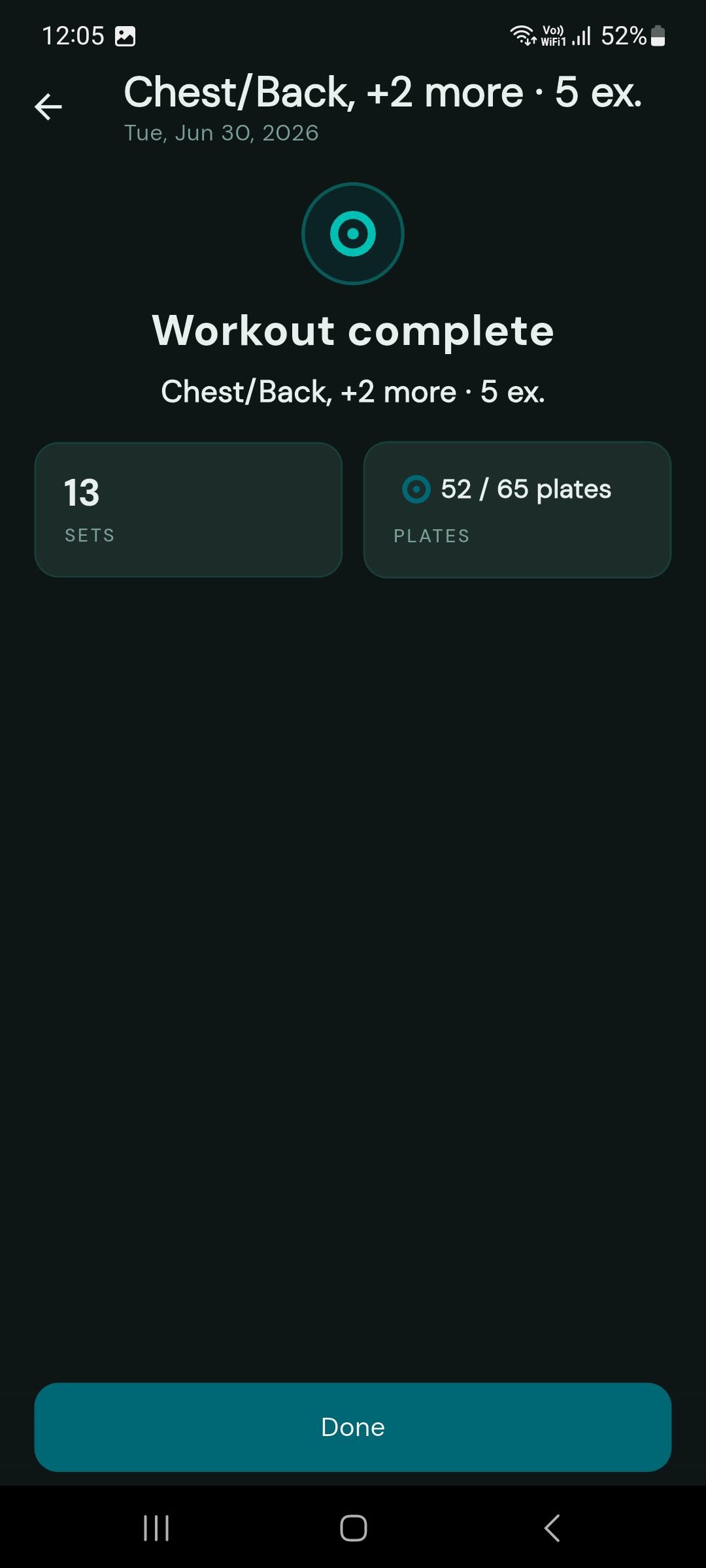 Workout complete summary with plates earned